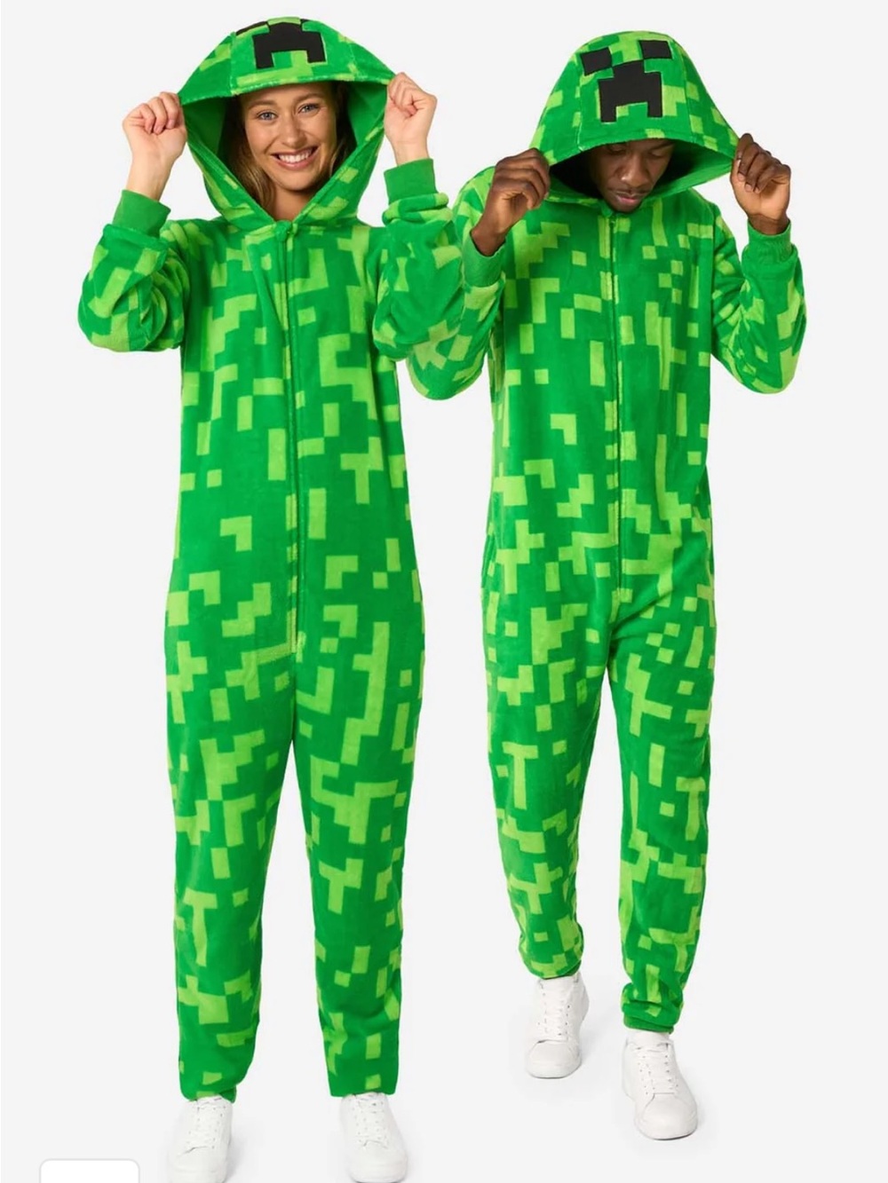 Minecraft X Opposuits Green Pixel Creeper Halloween One-Piece Hoodie. Size XL.